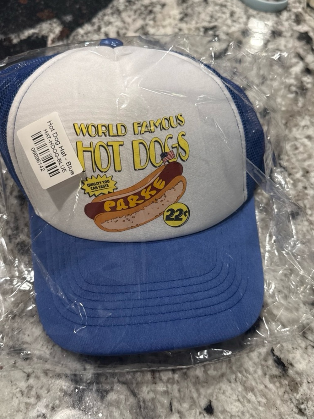 Blue & White Hot Dog Graphic Trucker Hat